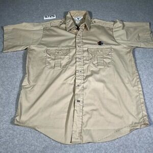 Black Duck Shirt Mens 14 Khaki Embroidered Dog Collared Button Up Short Sleeve